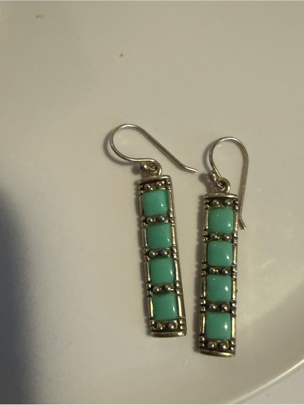 Sterling Silver Turquoise Dangle Earrings (Vintage) 925 CF JTNA jewelry